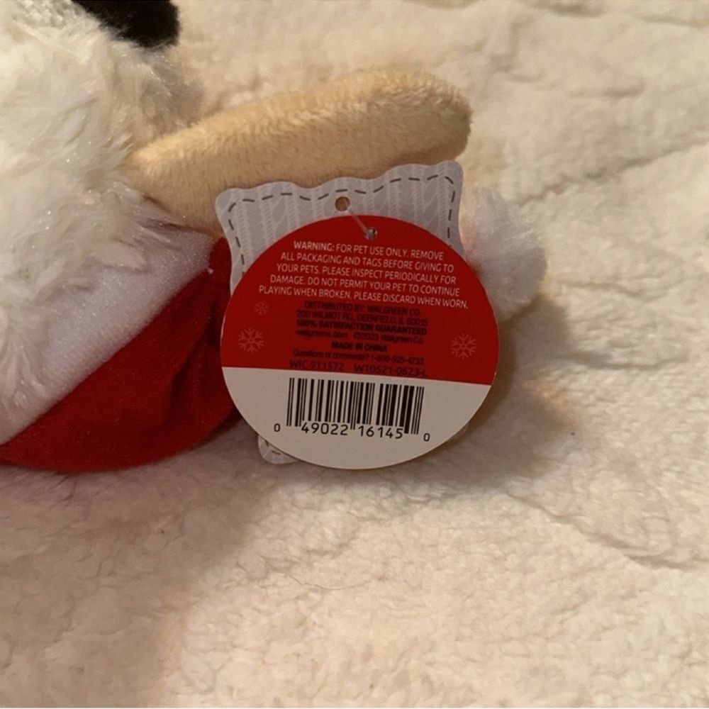 DreamW White Red Christmas Hat Holiday Plush Sweater Lamb Chop Squeaky Toy - Picture 9 of 9